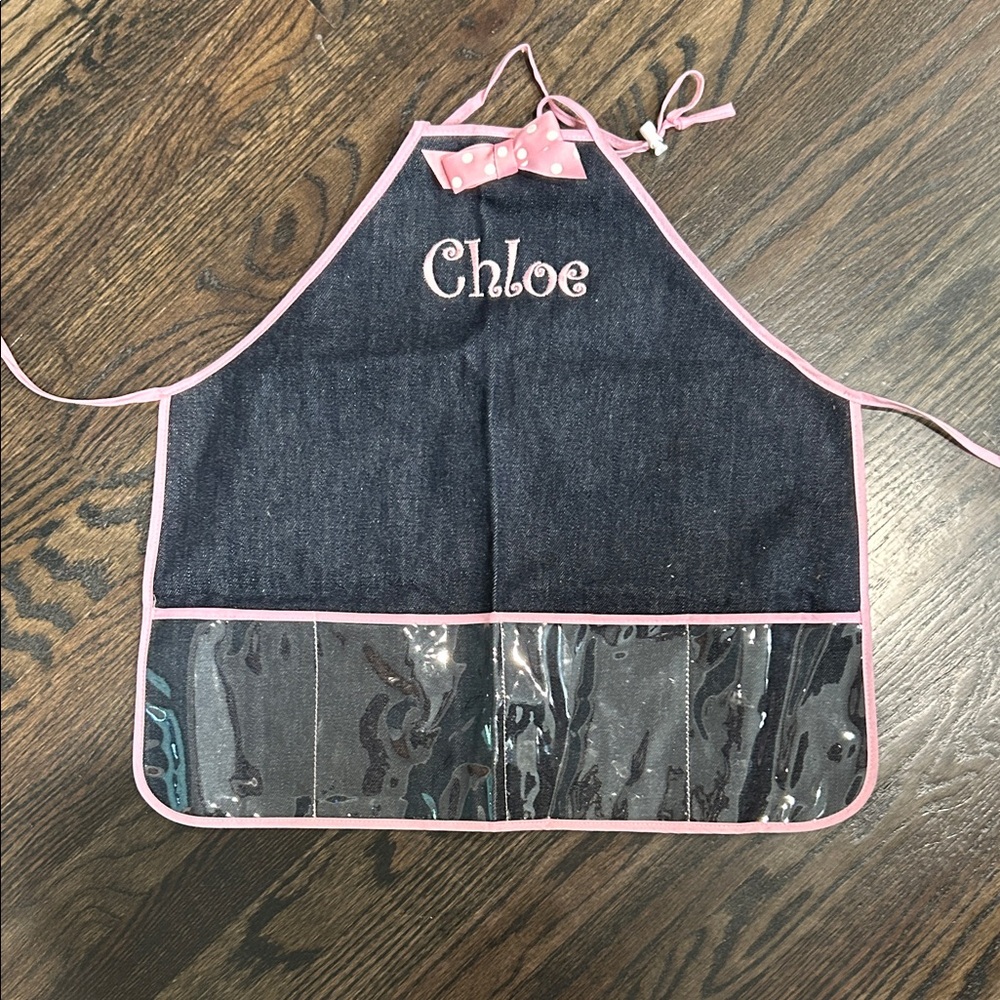 Kids Denim Apron with Pink Trim